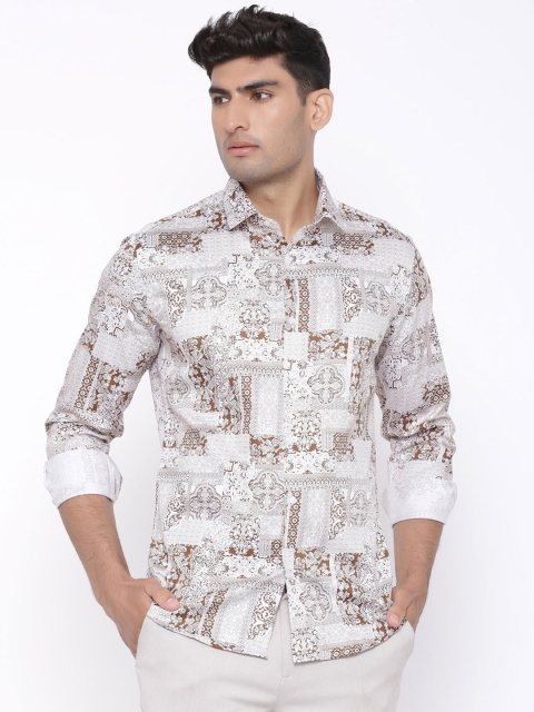 

Tistabene Men Brown & White Slim Fit Printed Casual Shirt