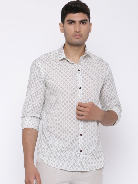 

Tistabene Men White Slim Fit Printed Casual Shirt