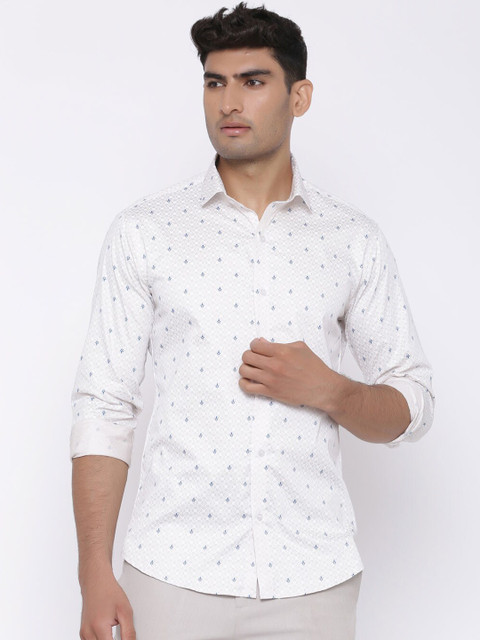 

Tistabene Men White Slim Fit Printed Casual Shirt