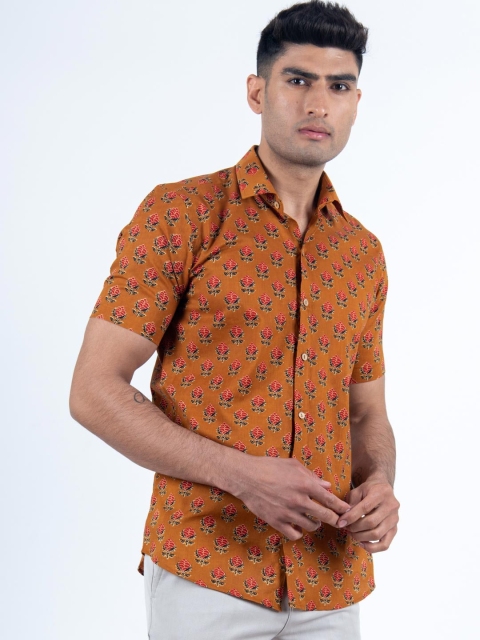 

Tistabene Men Rust Slim Fit Printed Casual Shirt
