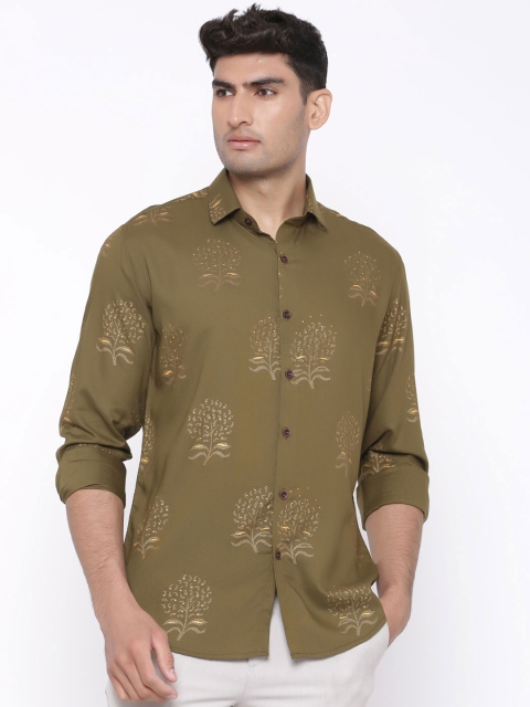 

Tistabene Men Olive Green Slim Fit Printed Casual Shirt