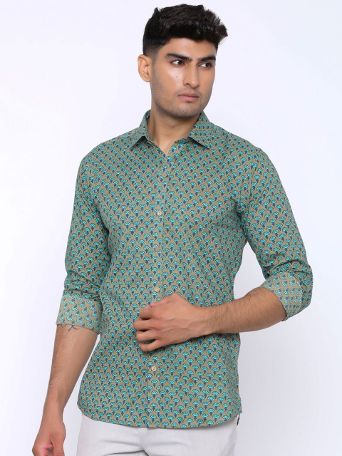 

Tistabene Men Beige & Blue Slim Fit Printed Casual Shirt