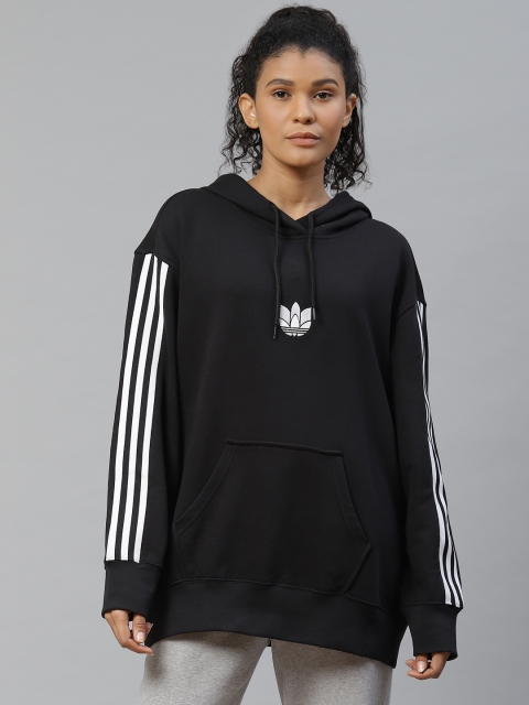 

ADIDAS Originals Women Black Solid Pure Cotton Oversized Hooded Sweatshirt