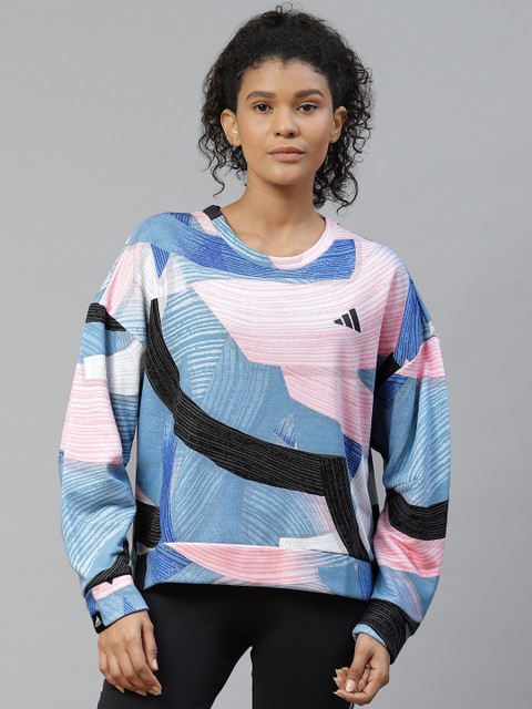 

ADIDAS Women Blue & Pink SPW NiniGFX CRW Printed Pullover Sustainable Sweatshirt