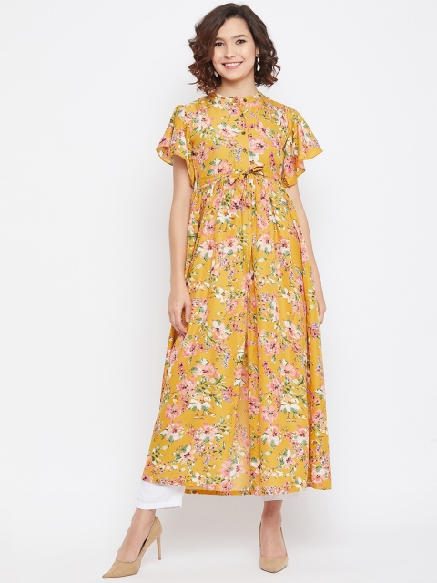 

U&F Women Yellow Printed A-Line Dress