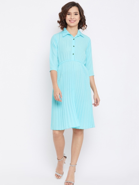 

U&F Women Blue Solid Shirt Dress