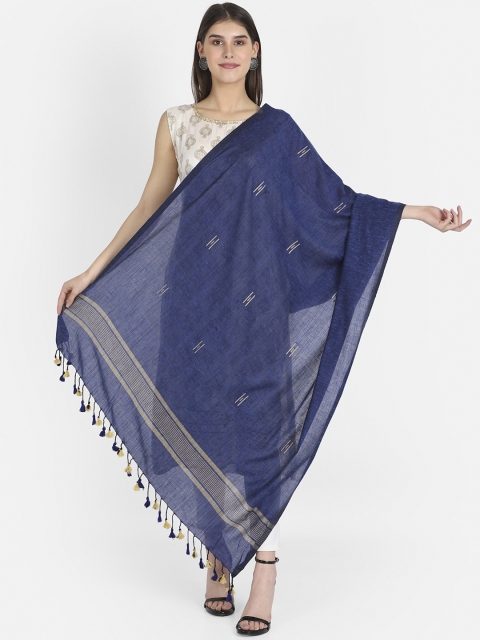 

THE WEAVE TRAVELLER Navy Blue & Gold-Toned Woven Design Dupatta