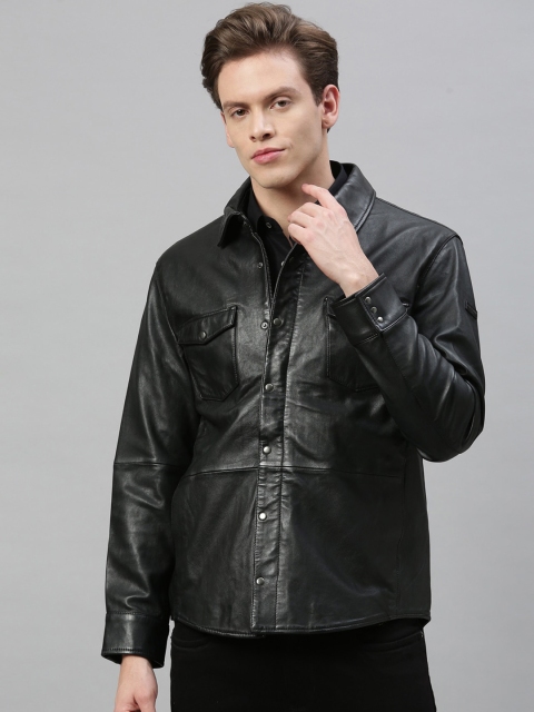 

RARE RABBIT Men Black Solid Insulator Biker Jacket