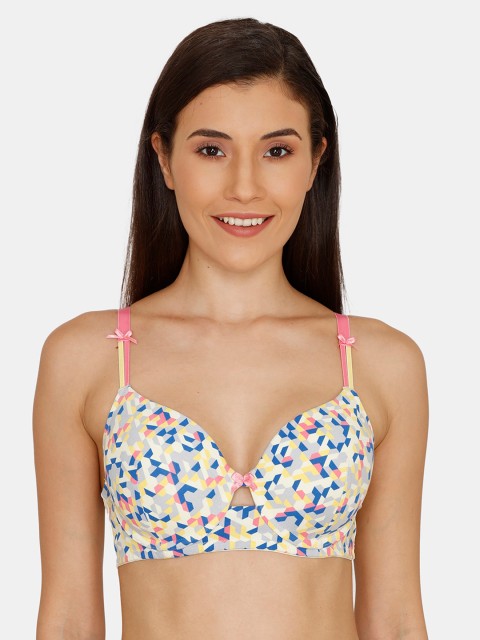 

Zivame Blue & Pink Printed Underwired Lightly Padded T-shirt Bra