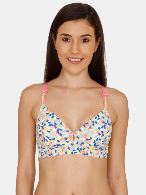 

Zivame Blue & Grey Printed Non-Wired Non Padded T-shirt Bra ZI107UFASHBYELW