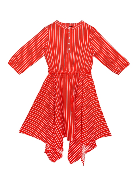 

Ishin DESIGNER STUDIO Girls Red Striped Fit and Flare Dress