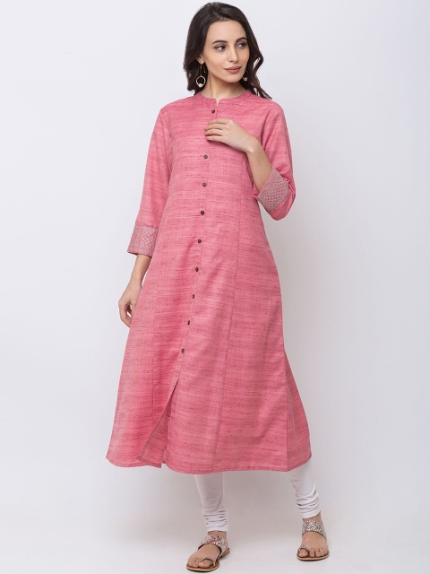 

Ethnicity Women Pink Solid A-Line Kurta