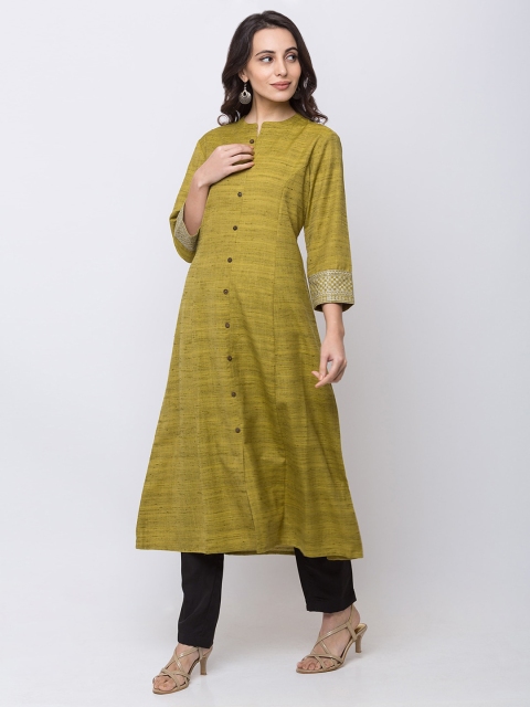 

Ethnicity Women Green Woven Design A-Line Kurta