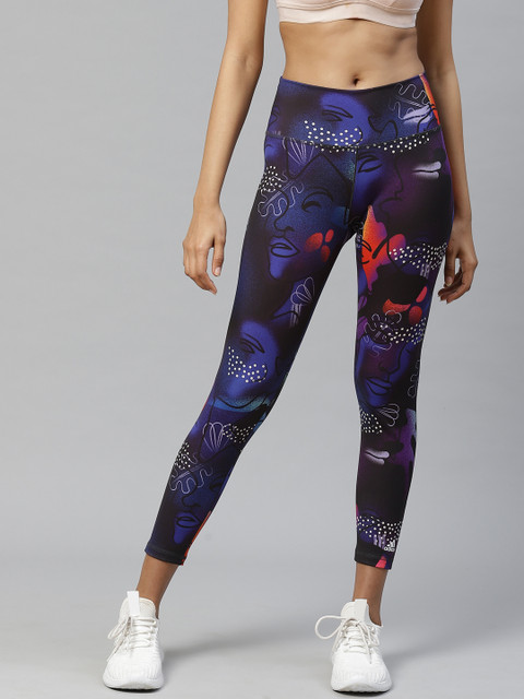 

ADIDAS Women Blue & Black Abstract Print Believe This 2.0 JEM Cropped Training Tights