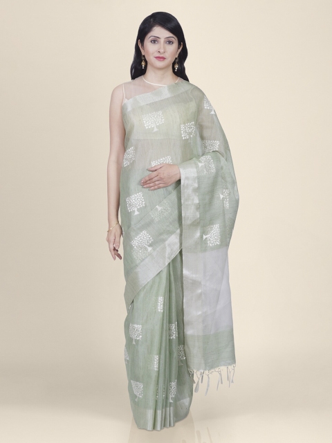 

Kasat Green & White Tissue Floral Embroidered Kota Handloom Saree