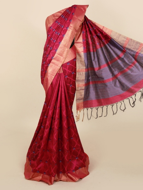 

Pothys Magenta & Blue Jute Silk Embroidered Saree