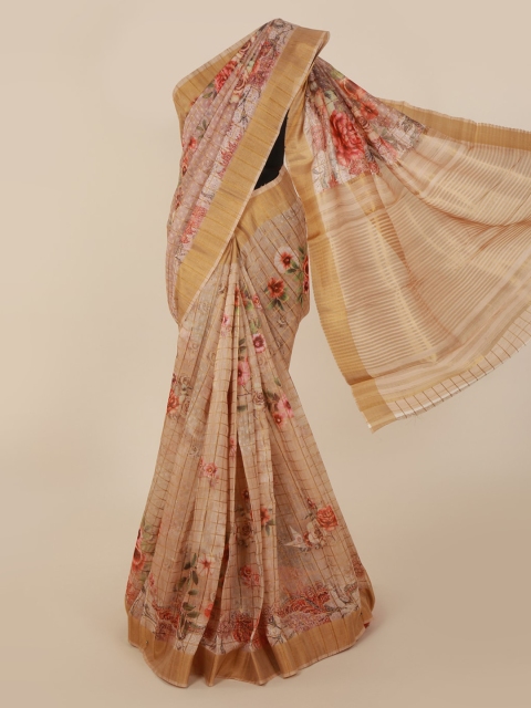 

Pothys Beige & Red Linen Blend Floral Printed Saree