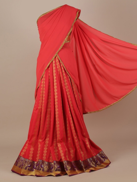 

Pothys Red Woven Design Poly Chiffon Saree