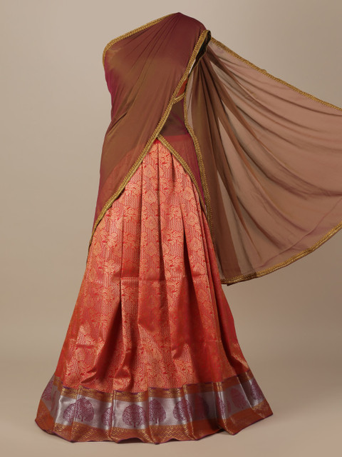 

Pothys Brown & Orange Poly Chiffon Woven Design Half Saree