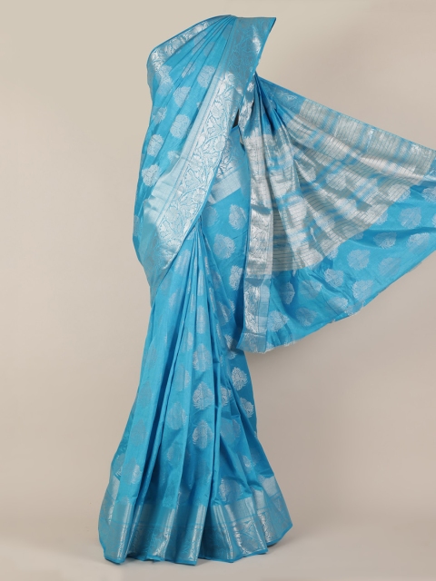 

Pothys Blue & Silver-Coloured Poly Georgette Woven Design Saree