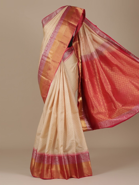 

Pothys Cream-Coloured & Red Pure Silk Woven Design Saree