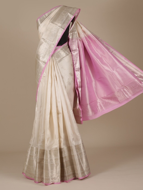 

Pothys Cream-Coloured & Pink Pure Silk Woven Design Saree