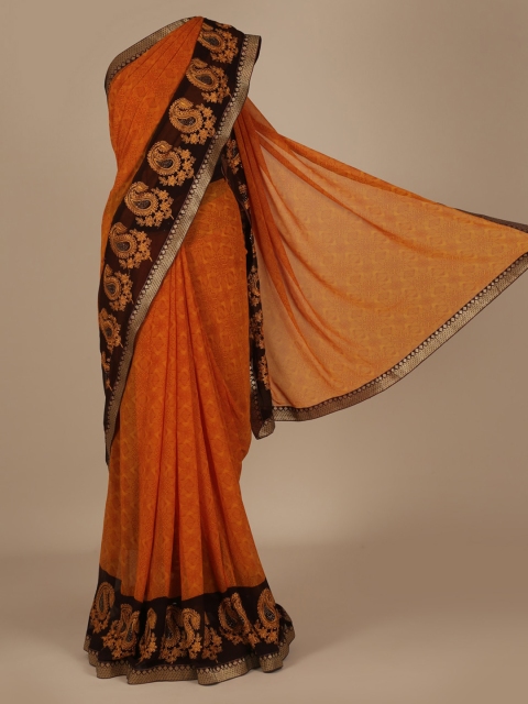 

Pothys Orange & Coffee Brown Poly Chiffon Printed Saree