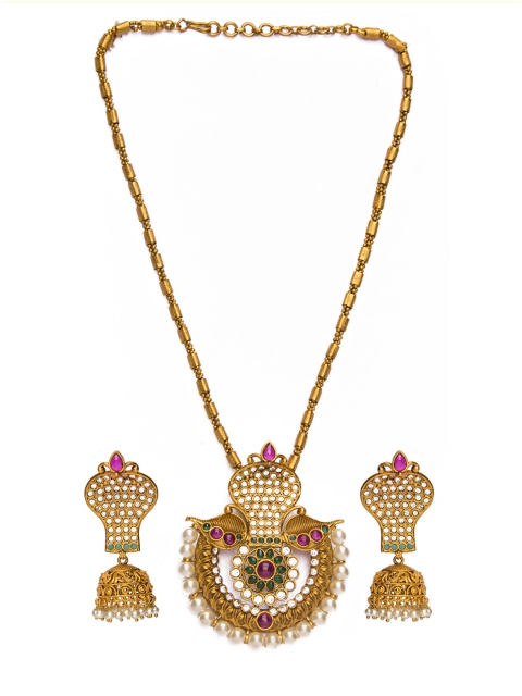

Alankruthi Gold-Plated White CZ-Studded Temple Jewellery Set