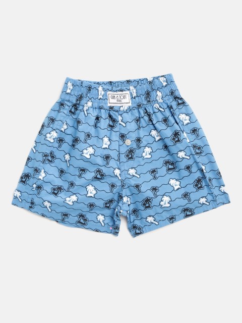 

Gini & Jony Boys Blue & White Tropical Print Pure Cotton Boxers