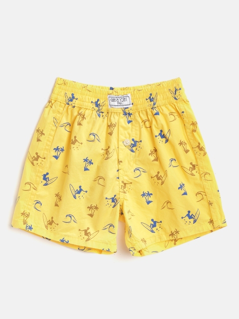 

Gini and Jony Infant Boys Yellow & Blue Pure Cotton Tropical Print Boxers
