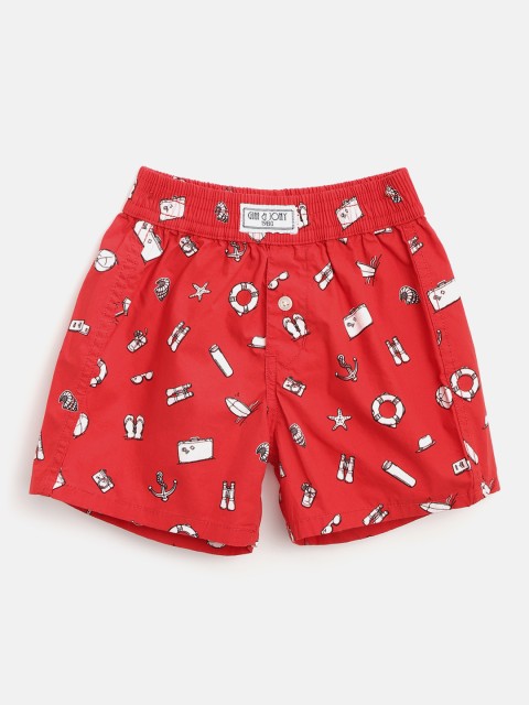 

Gini & Jony Boys Red & White Quirky Print Pure Cotton Boxers C472