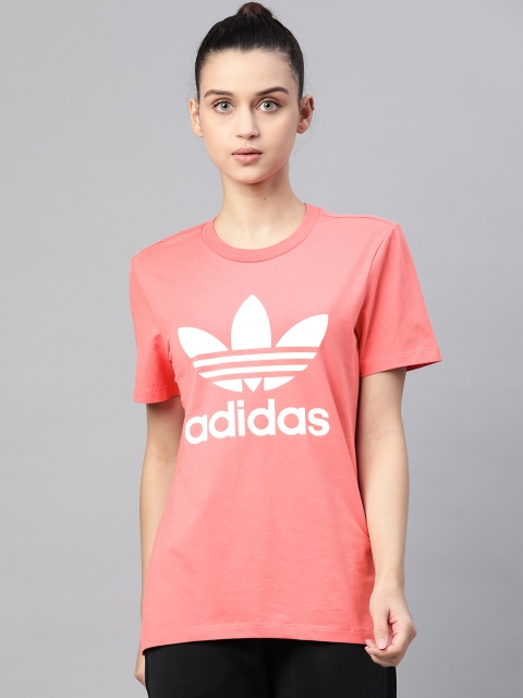 

ADIDAS Originals Women Pink & White Printed Adicolor Classics Trefoil T-Shirt