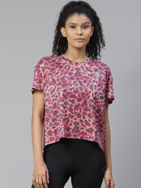 

ADIDAS Women Pink & Charcoal Grey Fast Primeblue Leopard Print Running T-shirt