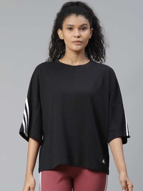 

ADIDAS Women Black Pure Cotton Solid 3S Pure Cotton T-shirt