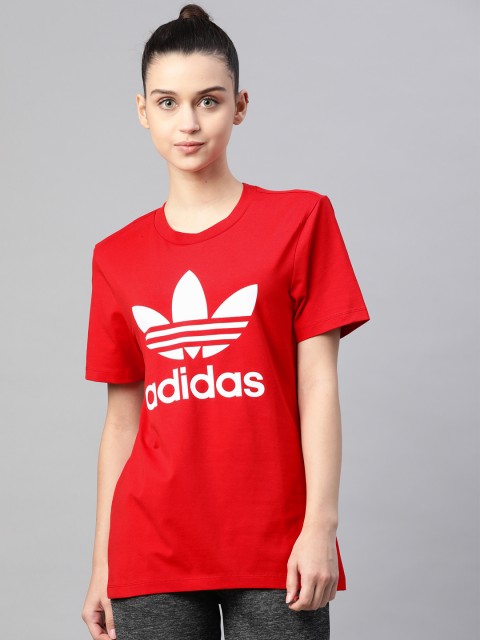 

ADIDAS Originals Women Maroon & White Printed Adicolor Classics Trefoil T-shirt, Red