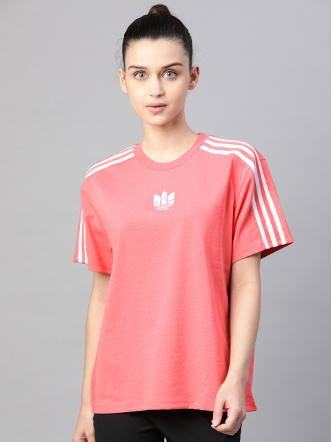 

ADIDAS Originals Women Pink Solid Adicolor 3D Trefoil Loose T-Shirt