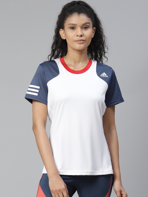 

ADIDAS Women White & Navy Blue Club Solid Round Neck T-shirt