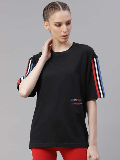 

ADIDAS Originals Women Black Solid Drop-Shoulder Sleeves Pure Cotton Oversized T-shirt