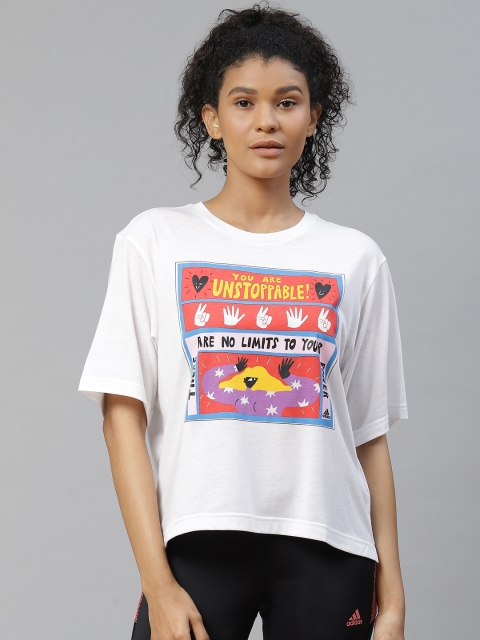 

ADIDAS Women White & Red Egle GFX Training T-shirt