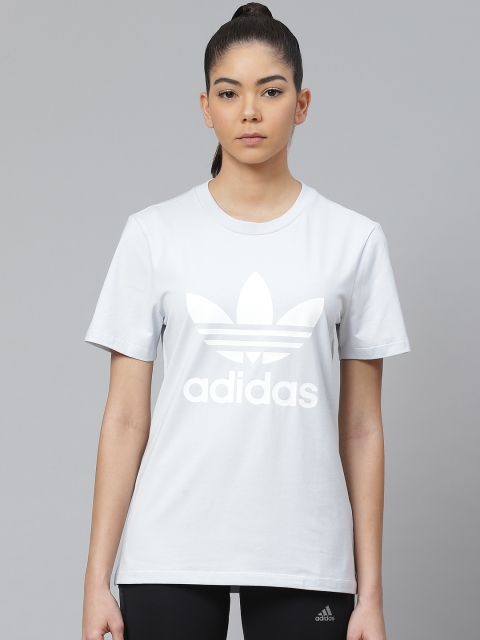 

ADIDAS Originals Women Blue Printed TREFOIL Round Neck T-shirt