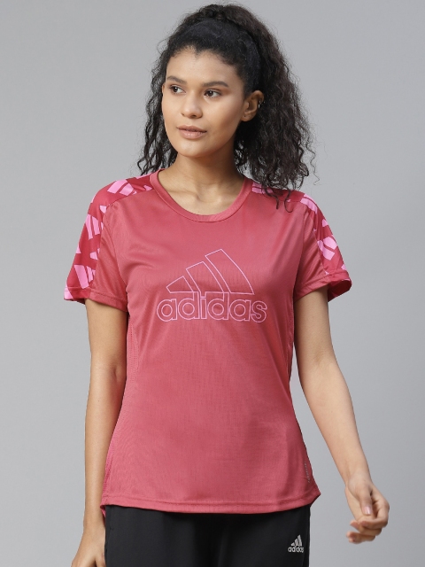 

ADIDAS Women Pink Brand Logo Print Celeb Running T-Shirt