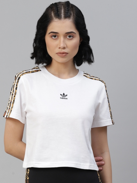 

ADIDAS Originals Women White Brand Logo Loose Printed Cropped T-shirt