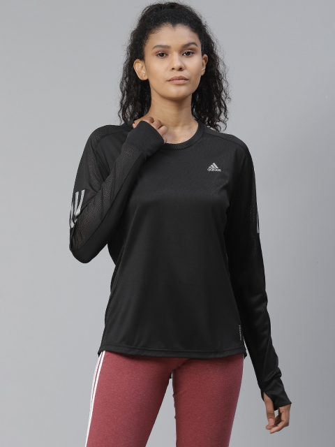 ADIDAS Women Black Solid OTR LS Running T-Shirt