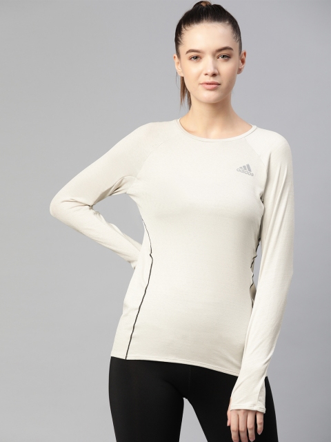 

ADIDAS Women White Melange Effect Solid Slim Fit Long-sleeve Running T-shirt