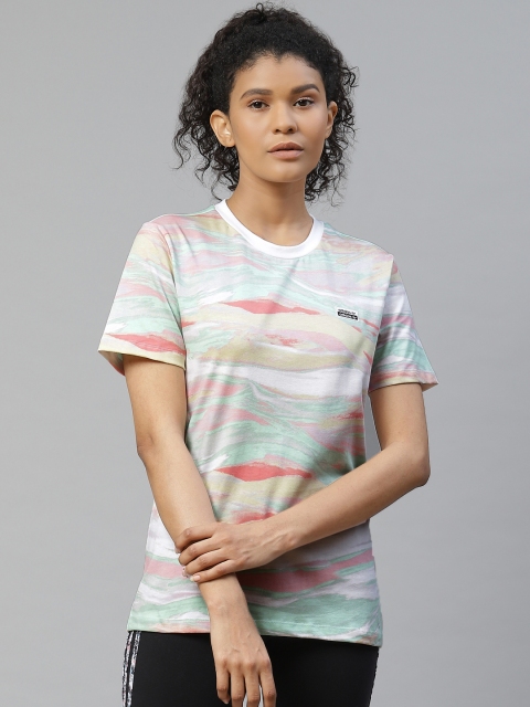 

ADIDAS Originals Women Sea Green & Pink Printed Pure Cotton T-Shirt