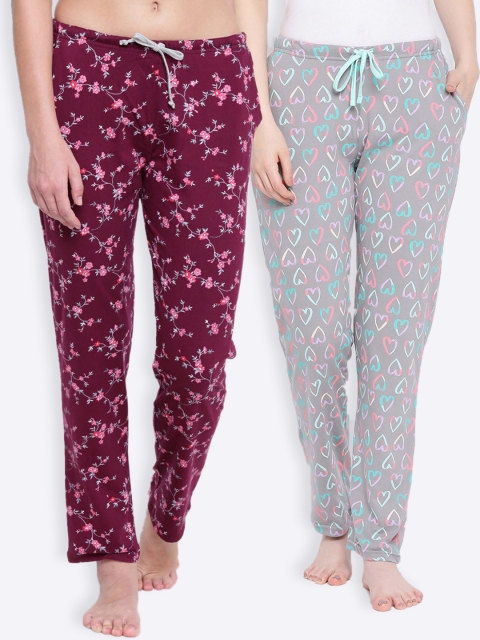 

Kanvin Women Pack Of 2 Printed Lounge Pants, Maroon