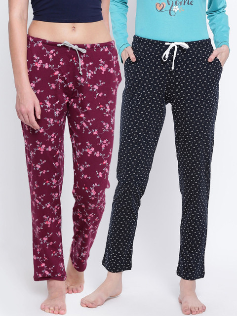 

Kanvin Women Pack Of 2 Printed Lounge Pants, Maroon