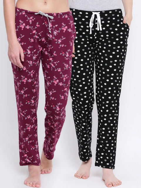 

Kanvin Women Pack Of 2 Printed Lounge Pants, Maroon