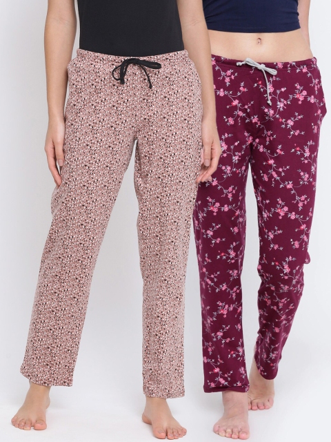

Kanvin Women Pack Of 2 Printed Lounge Pants, Maroon