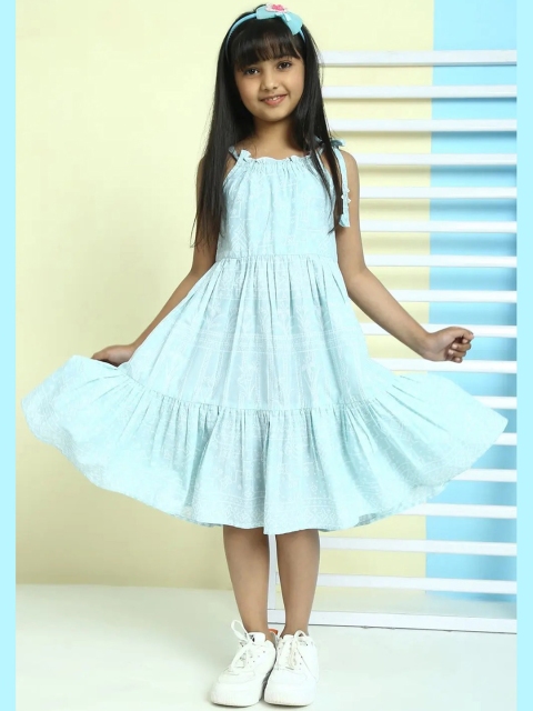 

Biba Blue Floral Printed Cotton A-Line Dress